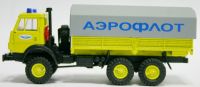 0212 модель грузового автомобиля желт борт, серый тент, синяя мигалка